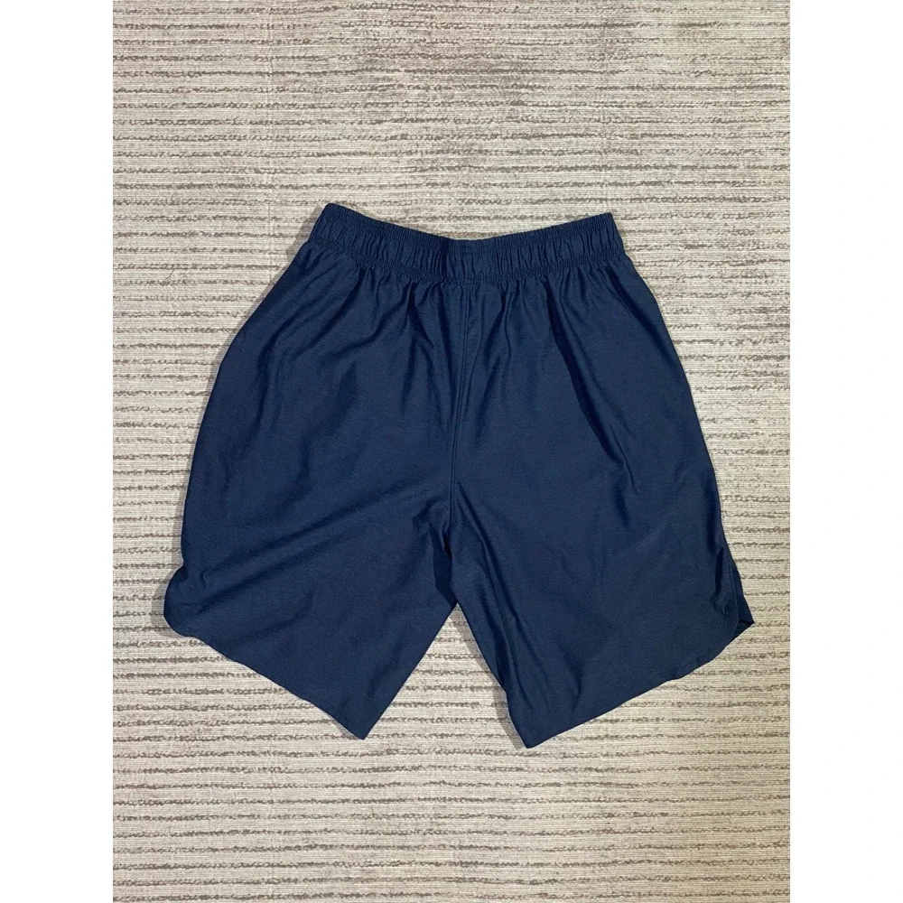 Under Armour Mens Navy Blue Training Shorts Loose Fit Mesh Hem Size Medium